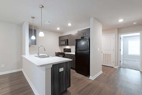 Black fridge kitchen at The Vista Apartments &amp; Townhomes, South Carolina, 29851