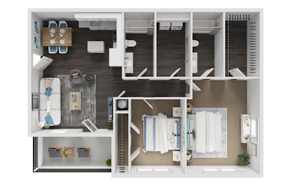 A top down view of a bathroom with a toilet, sink, and bathtub.