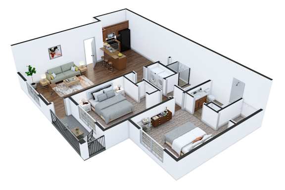 Floor Plan  Two Bed, Two Bath Apartment at The Vista Apartments &amp; Townhomes, Warrenville