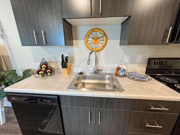 Kitchen with sink, stove and dishwasher at The Vista Apartments &amp; Townhomes, Warrenville