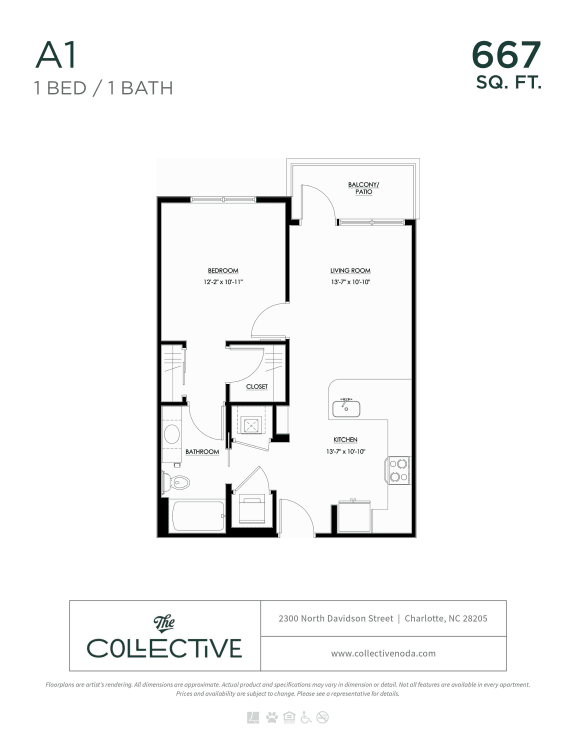 A1 Floor Plan at The Collective NoDa, North Carolina, 28205