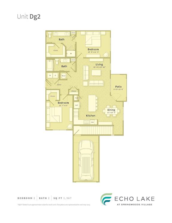 A floor plan of a unit at Echo Lake at Springwoods Village.