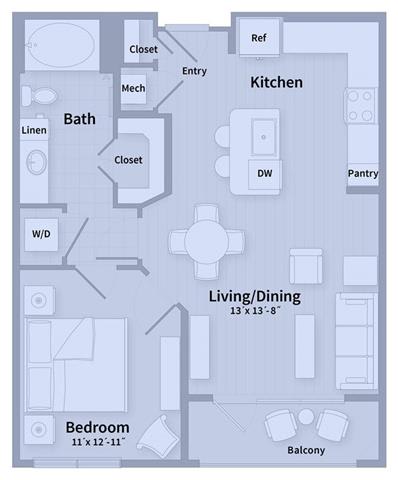 Unit A1 1 Bedroom Apartment floor plan