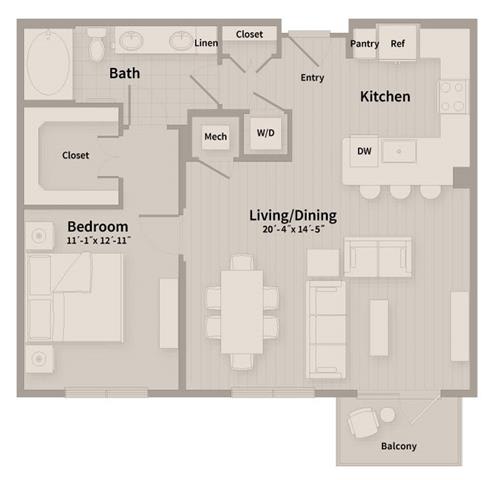Unit B1 1 Bedroom Apartment floor plan