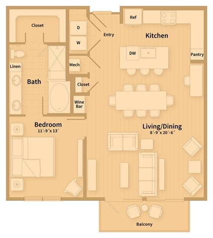 Unit B3 1 Bedroom Apartment floor plan