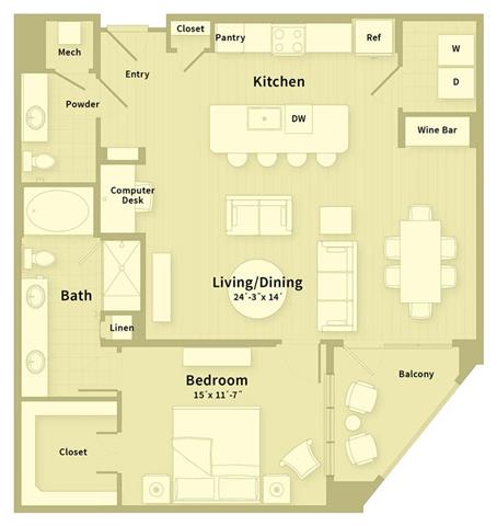 Unit B4 1 Bedroom Apartment floor plan