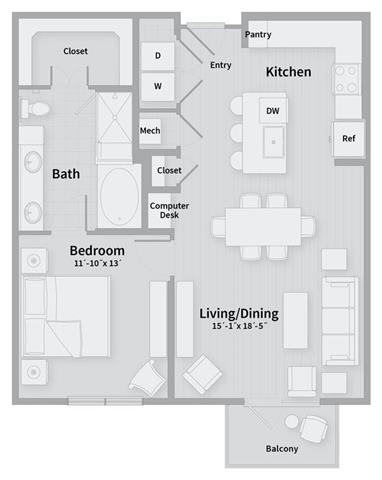 Unit B 1 Bedroom Apartment floor plan