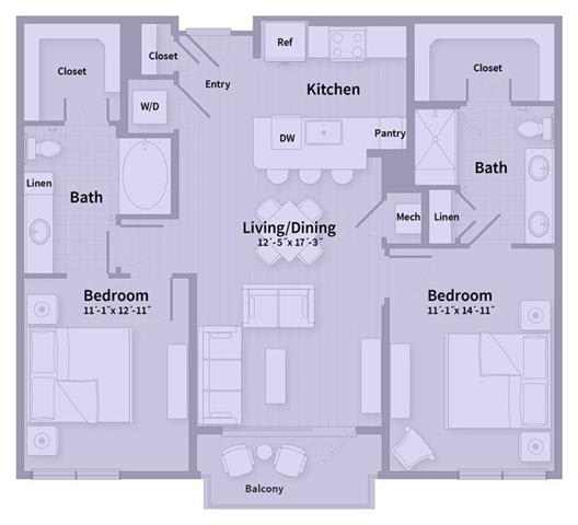 Unit D 2 Bedroom Apartment floor plan