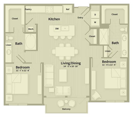 Unit E1 2 Bedroom Apartment floor plan