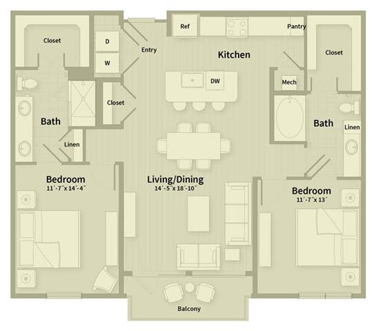 Unit E2 2 Bedroom Apartment floor plan