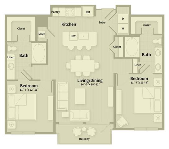Unit E 2 Bedroom Apartment floor plan