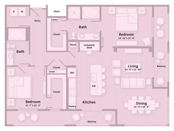Unit F 2 Bedroom Apartment floor plan