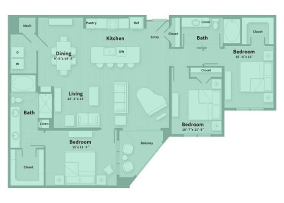 Unit G 3 Bedroom Apartment floor plan