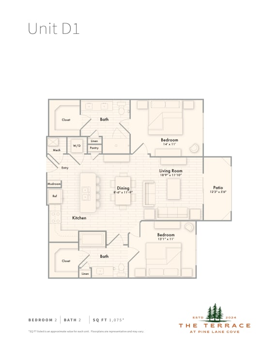 Unit D1 2-bedroom apartment floor plan