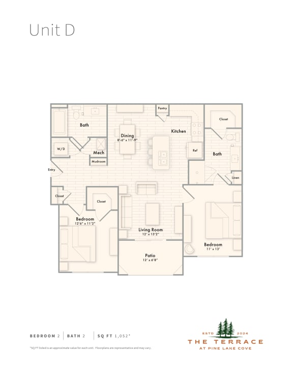 Unit D 2 bedroom apartment floor plan
