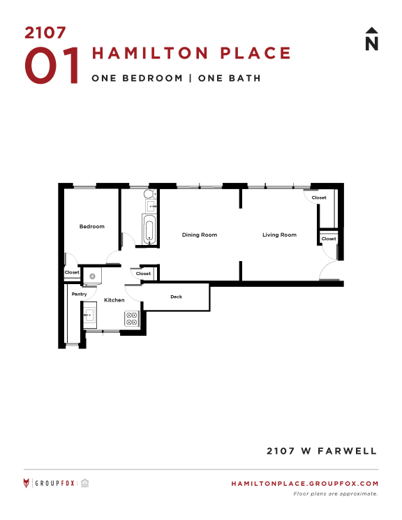 Hamilton Place One Bedroom Floor Plan
