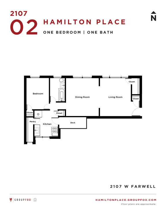 Hamilton Place One Bedroom Floor Plan