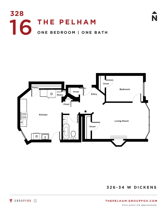 The Pelham One Bedroom Floor Plan