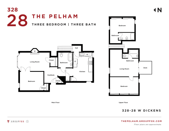 the floor plan of the pelham three bedroom three baths