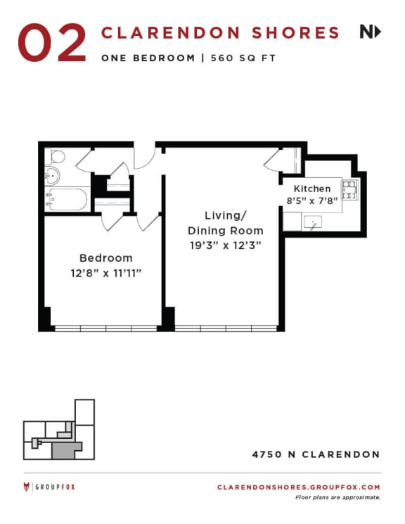 Clarendon Shores - One Bedroom Floorplan