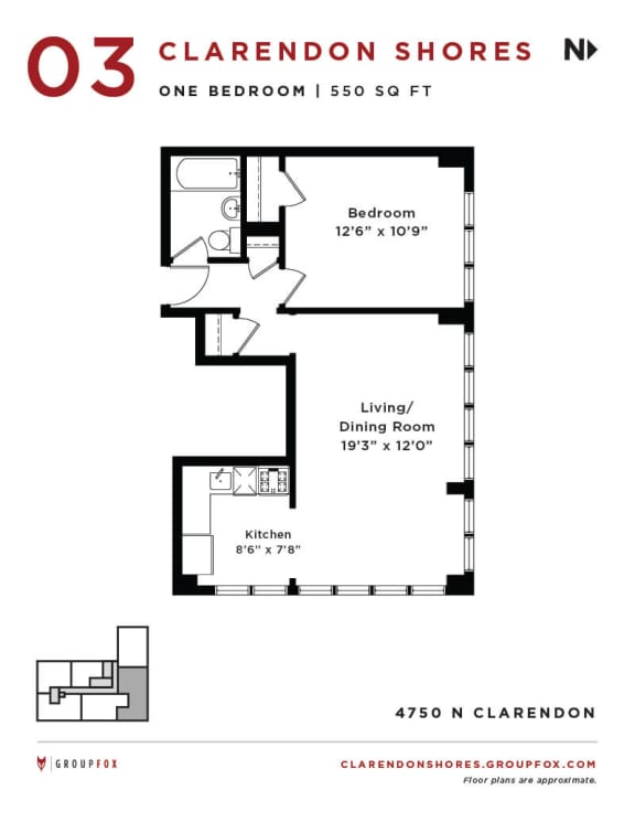 Clarendon Shores - One Bedroom Floorplan