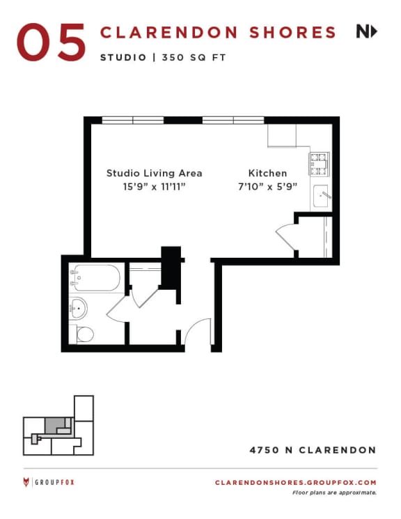 Clarendon Shores - Studio Floorplan