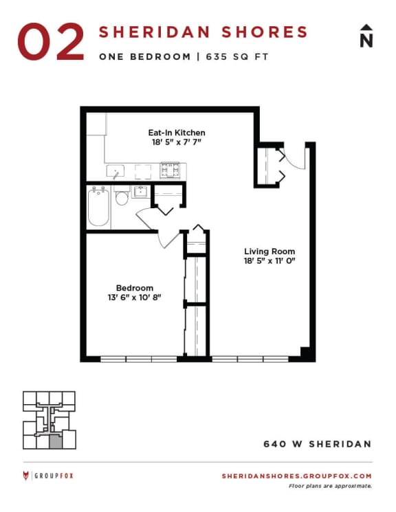 Sheridan Shores - One Bedroom Floorplan