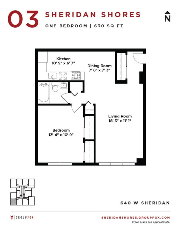 Sheridan Shores - One Bedroom Floorplan