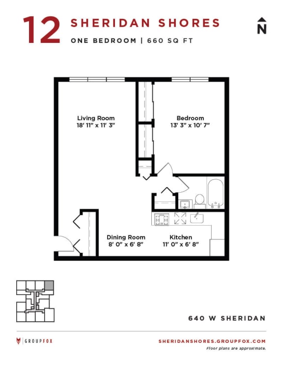 Sheridan Shores - One Bedroom Floorplan