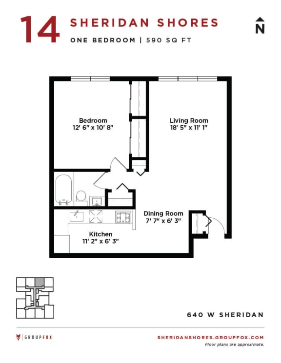 Sheridan Shores - One Bedroom Floorplan