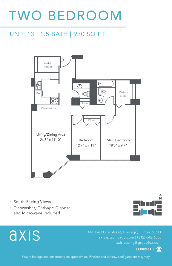 a floor plan of the two bedroom unit