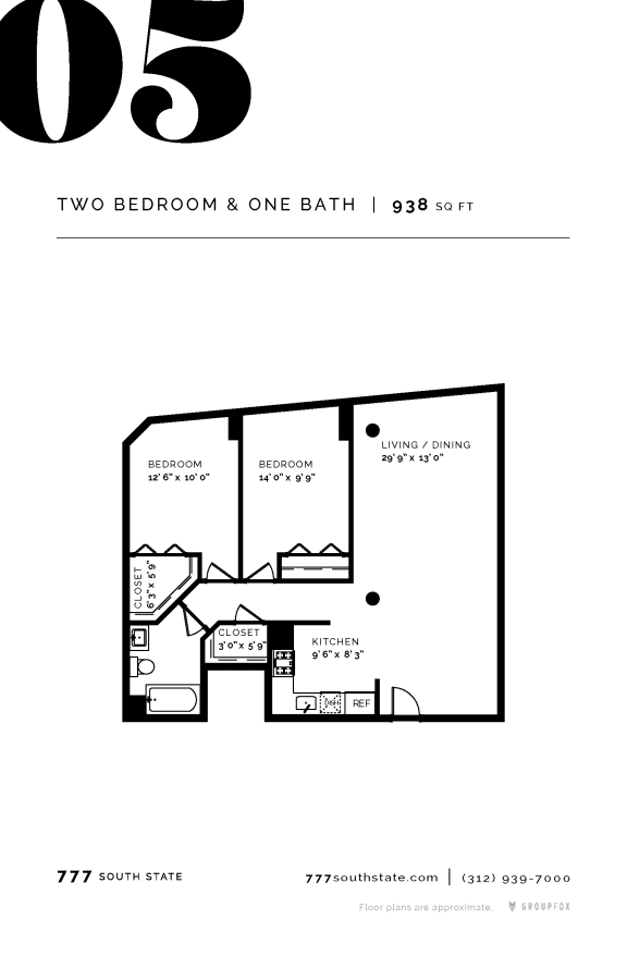 777 South State Two Bedroom Apartment - Floor Plan 05