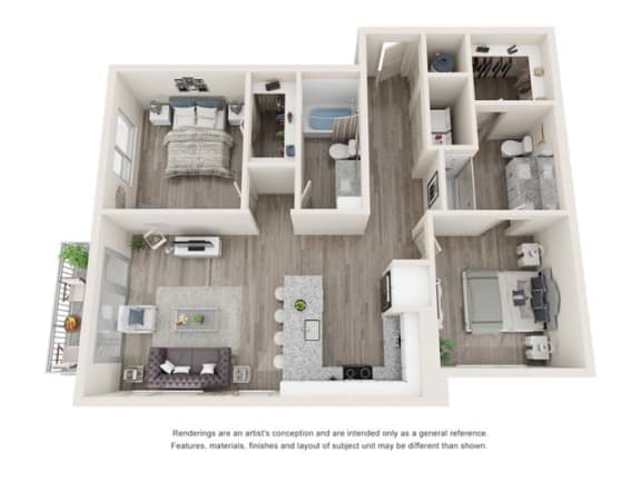Floor Plan  Two-Bedroom Floor Plan B3|26 at City Point Apartments
