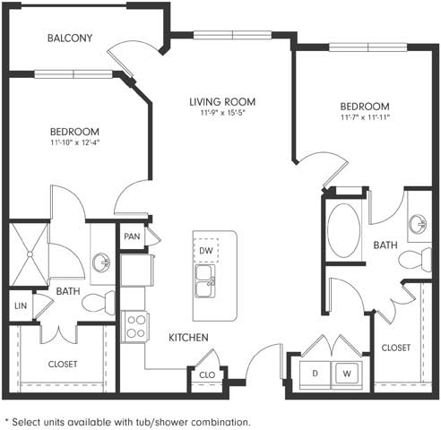 Two-Bedroom Floor Plan B1 | Axis Hamilton Apartments