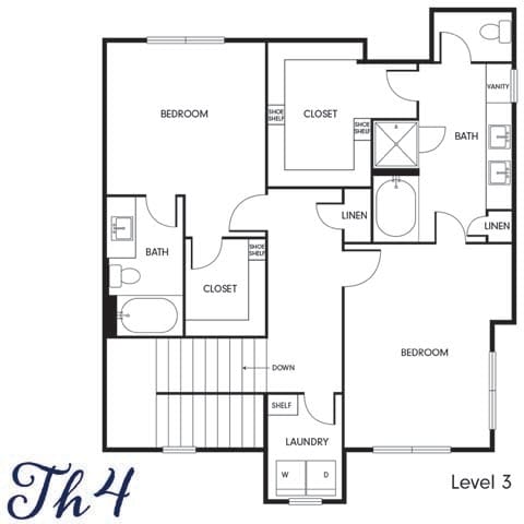 the th4 floor plan  3 bedroom with 2 baths