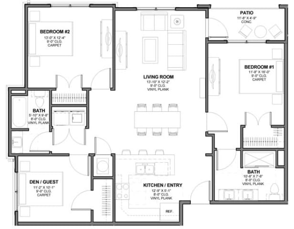 Floor Plan  Three-Bedroom Floor Plan C1|Kinsley Forest Apartments