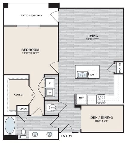 a floor plan of a small house with a brick wall
