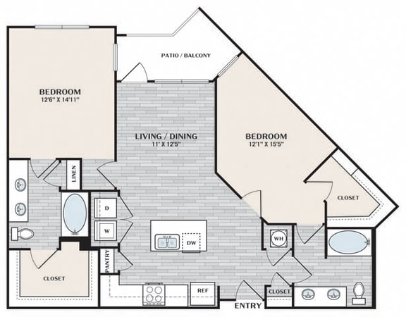 a floor plan of a bedroom apartment with a bathroom and a living room