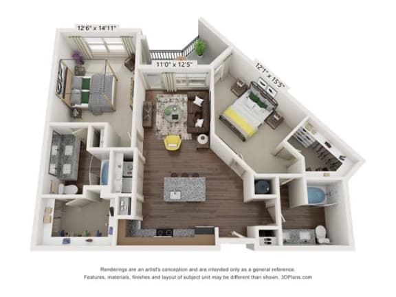 a 1 bedroom floor plan with a bathroom and a living room