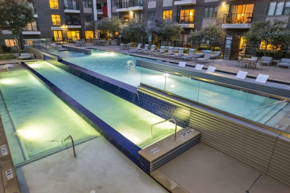 a view of the infinity pool at the element austin apartments in austin, tx