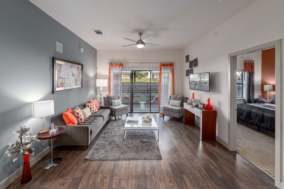 a living room with a couch and a coffee table