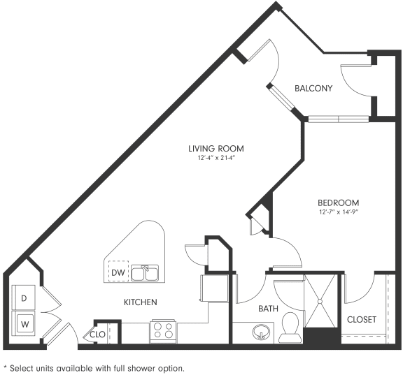 A4 2D Floor Plan One-Bedroom Floor Plan A4 | Axis Hamilton Apartments