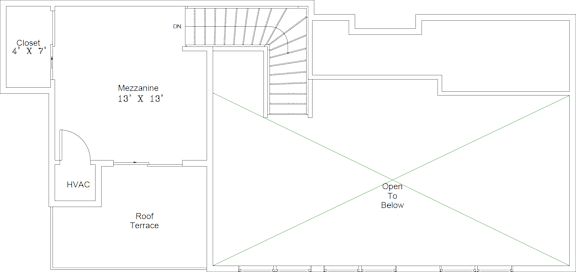A floor plan shows a room with a Mezzanine and a HVAC unit.