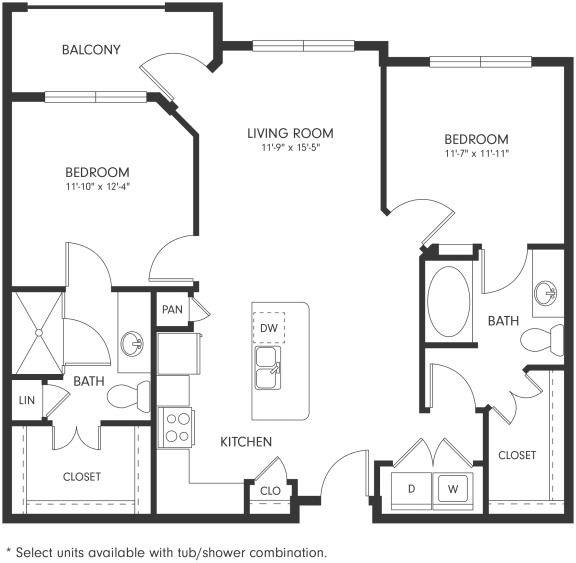 B1 2D Floor Plan Two-Bedroom Floor Plan B1 | Axis Hamilton Apartments