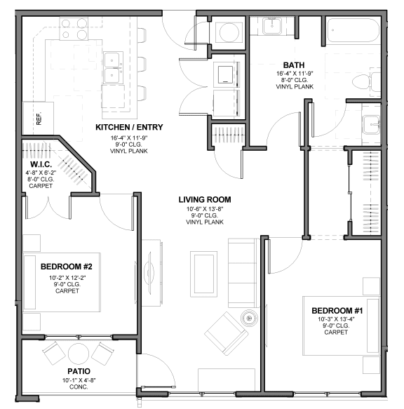 Floor Plan  Two-Bedroom Floor Plan B2|Kinsley Forest Apartments