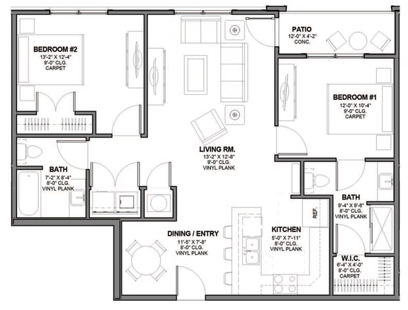 Two-Bedroom Floor Plan B3|Kinsley Forest Apartments