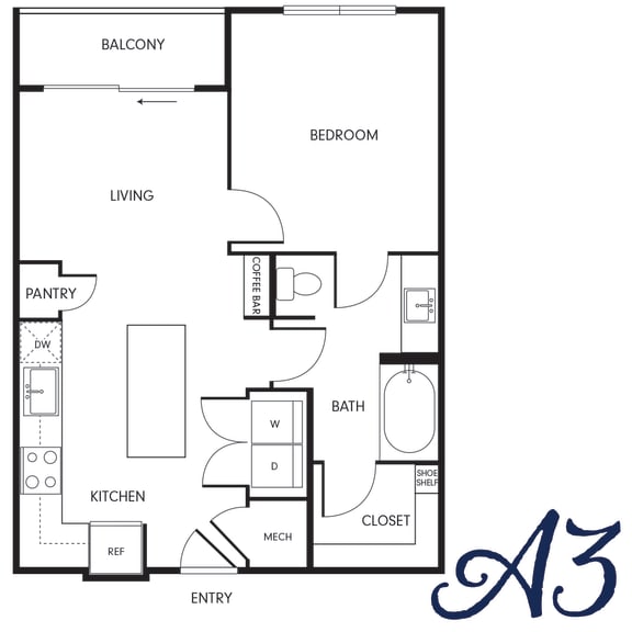 Floor Plan  One-Bedroom (A3)