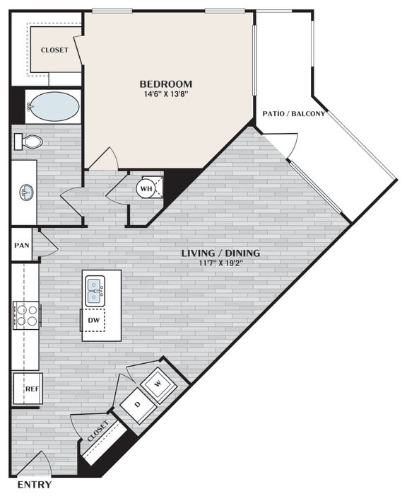 a floor plan of a studio apartment with a bedroom and a living room