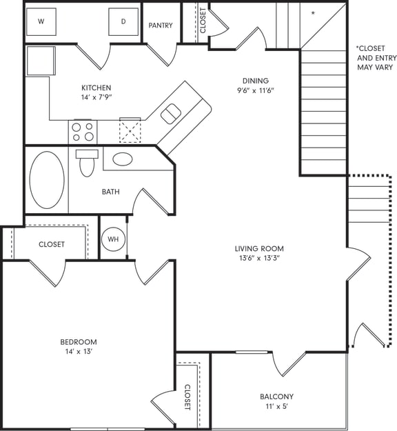 One-Bedroom Floor Plan A2U | Sovereign Overland Park Apartments