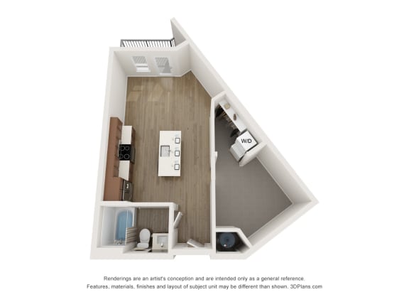 a 1 bedroom floor plan with a bathroom and a living room